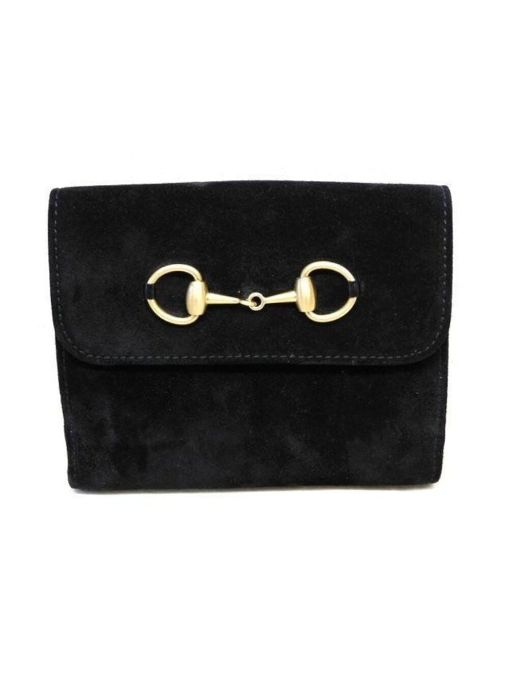Gucci Compact Wallet Horsebit Suede Leather Black